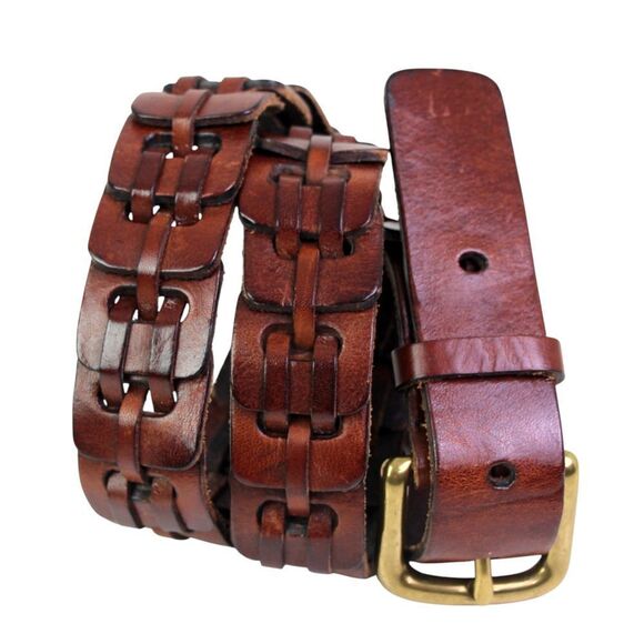 CLASSIC BRAIDED BROWN GENUINE LEATHER 1 1/4"Wd DRESS WOMEN'S BELT Sz M (C90 - Picture 1 of 11